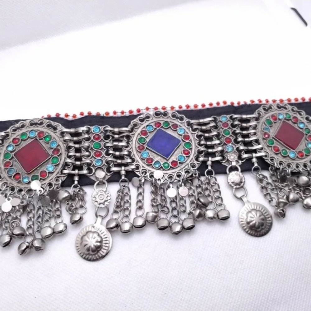 Tribal Necklace, Afghan Necklace, Boho Silver Choker Necklace